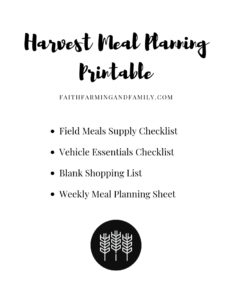 Harvest meal planning printable